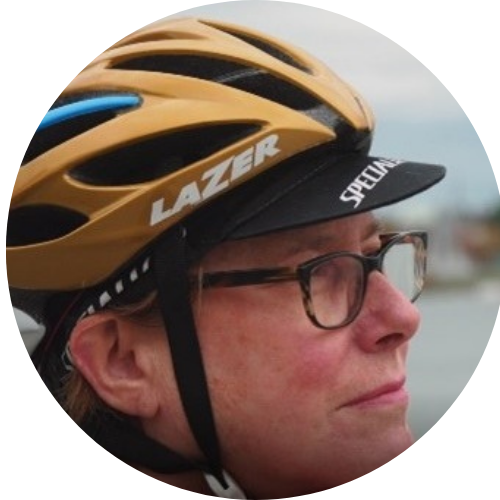 Dr. Lesley Williams in the bike helm